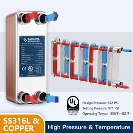 ALECOIL 3"x8"-20 Plates Heat Exchanger with 3/4" MPT Port Water to Water 316L Stainless Steel Brazed Plate Heat Exchanger for Water Heating, Floor Heating, Industrial and Commercial Refrigeration