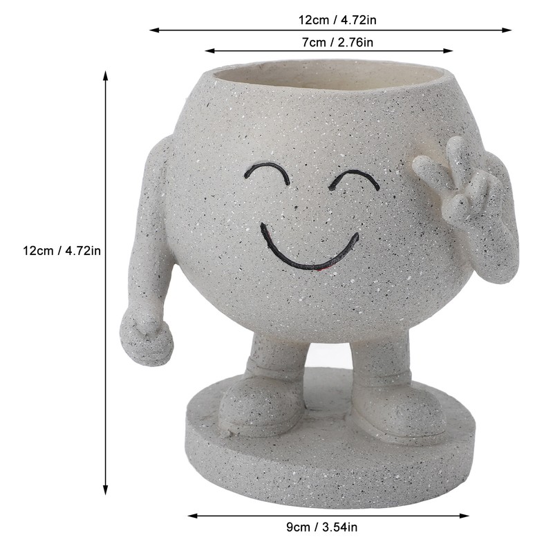 Flower Pot Cute Smile Standing Succulent Flowerpot Fadeless Resin Plant