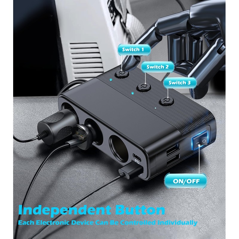 7 in 1 Cigarette Lighter Splitter, LIHAN 3 Socket Car