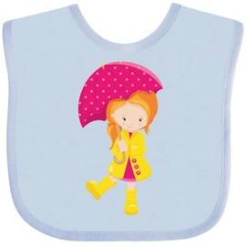 inktastic Girl in Raincoat, Girl with Umbrella, Orange Hair Baby Bib Light Blue 460b2