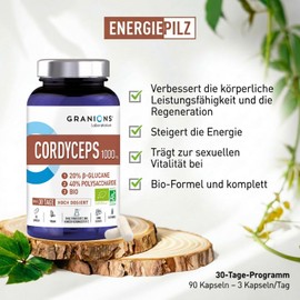 Cordyceps Capsules 1000 mg - Mushroom Extract High Dose - Energy & Vitality