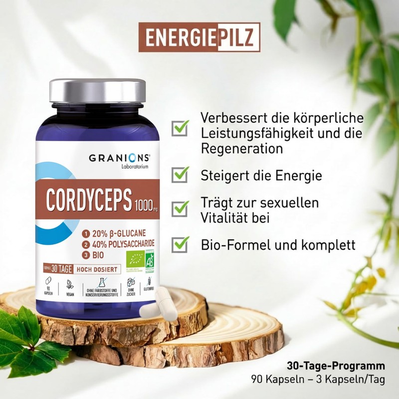 Cordyceps Capsules 1000 mg - Mushroom Extract High Dose -