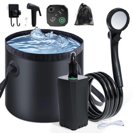 Clirass Portable Shower for Camping, 6000mAh Rechargeable Camping Shower Pump with Foldable Bucket,Shower Head and Bidet Sprayer,Outdoor Shower Pump for Hiking, Travel, Pet (Black)