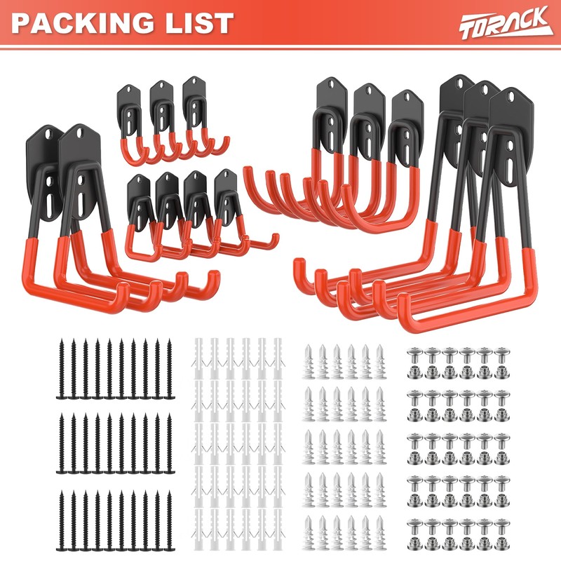 TORACK 15 PCS Garage Storage System Hooks, Shelving Hooks for