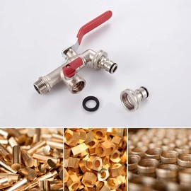 Double Tap Washing Machine 1/2 Inch with Hose Connections, 1 x Roller Sealing Tape, Double Connection and Hose Nozzle, Ball Valve, Frost-Proof -10 °C, High Temperature Resistance 120 °C