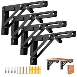 4Pcs 16" Folding Shelf Brackets, Shelf Brackets Max. Load 550 lb Collapsible Heavy Duty Stainless Steel DIY Wall Mounted Shelf Bracket Space Saving for Work Table Bench, 16Inch Black