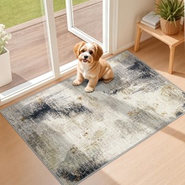 2x3 Entryway Rug Washable Rug - Modern Abstract Carpet for Living Room Non-Slip Low Pile Soft Machine Washable Carpet for Bedroom, Laundry, Kitchen, Indoor Entrance, Nursery (2'x3' Beige Tan)