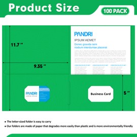 PANDRI Two Pocket Folders, PANDRI 100 Pack 2 Pocket Folders, Letter Size Paper File Folder for School Office Home Business, Assorted 5 Colors