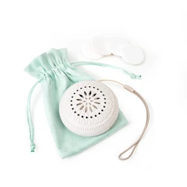 Mini difusor de computadora para oficina, mini difusor de aceite esencial, sin agua, con 5 almohadillas para orejas de relleno, almohadilla de algodón circular