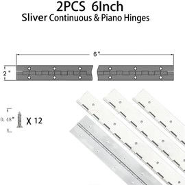 Yeecheng 2PCS Silver 6-Inch Heavy Duty Stainless Steel Piano Hinge,2" Open Width Continuous Piano Hinges for Wood Furniture Tool,Piano Cabinets, Includes Pre-Drilled Holes and Screws.