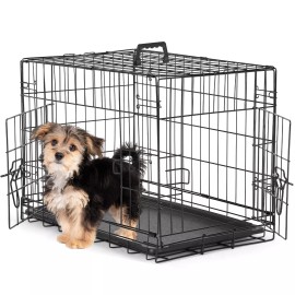 Dog Crate with Double Doors - Enhanced Metal Foldable Pet Cage with Divider Pane - 24 in