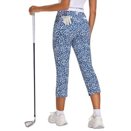 Women's Pants Ankle 7/8 Golf Pants 5 Pockets Stretchy Travel Pants for Work Business Casual Leopard