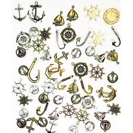 b.m.b Miscellaneous Goods, Squirt, Sailboat, Ship Rudder, Sea, Marine Type, Charm, Large Amount, Lucky Bag, Approx. 3.5 oz (100 g), Parts