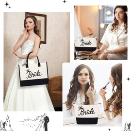 HOMIEE 3PCS Bride Canvas Tote Bag & Makeup Bag, Wedding Gifts for Bridal Shower Bachelorette Party Engagement Honeymoon