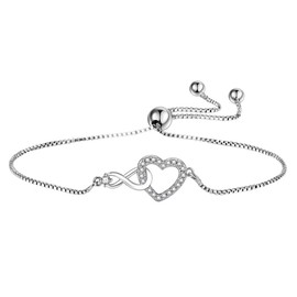STODMA Hyperbola Bracelet for Women,Infinity Heart Bracelet with Zircon Crystals,Adjustable Sliding Design,Sparkling White Crystal Jewelry Present for Wife Girlfriend Mom