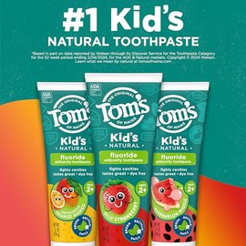 Tom's of Maine Anticavity Kids Natural Toothpaste Variety Pack, Strawberry, Orange Mango, Watermelon Flavors, Kids Toothpaste with Fluoride, Safe for 