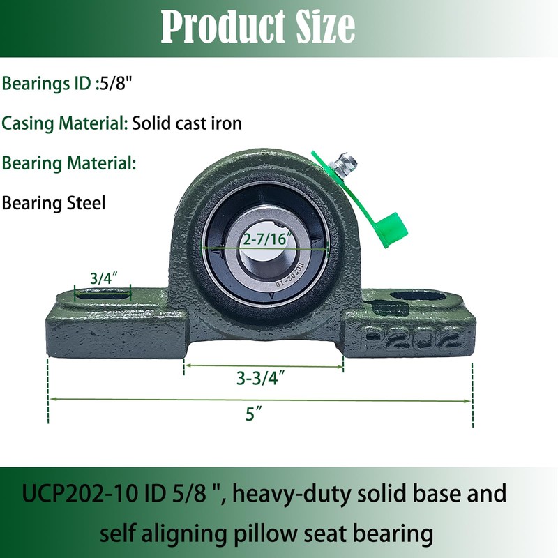 Tonmp 4 Pack UCP202-10 Pillow Block Bearing - 5/8 inch
