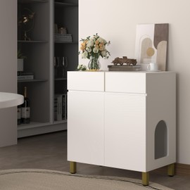 Amunrbrek Large Litter Box Enclosure with Storage Drawer - Extra Tall White Wooden Cabinet to Hide XL Litter Boxes for Big Cats