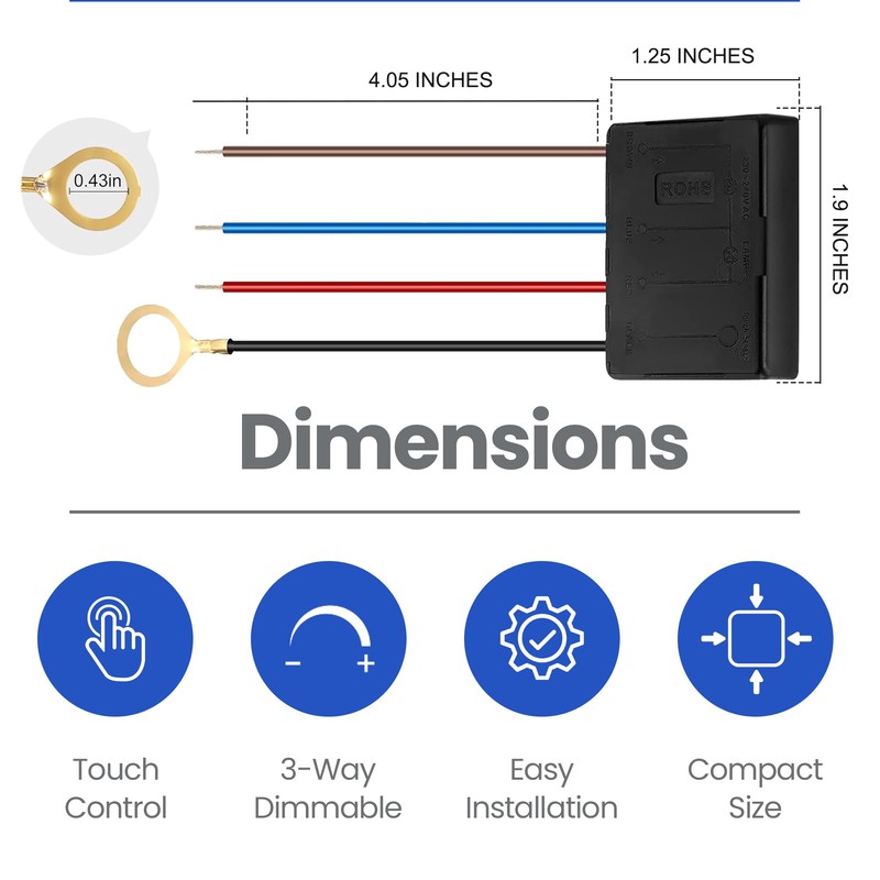 3 Way Touch Sensor Dimmer, Control Module Replacement, 3-Level Light