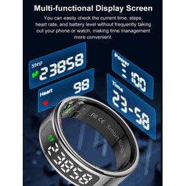 findtime Smart Ring Fitness Ring with Display LED Display Smart Ring Men Women Android iOS Pedometer Heart Rate Monitor SpO2 Fitness Tracker Ring Sleep Activity Tracker IP68 Tik Tok Scrolling Ring