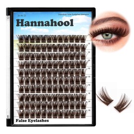Hannahool 120pcs D Curl Individual Wide Stem Brown Cluster DIY Eye Lashes Extensions Mixed 12-14mm/14-16mm/16-18mm Makeup Dramatic Volume Lashes (Brown-16-18mm)