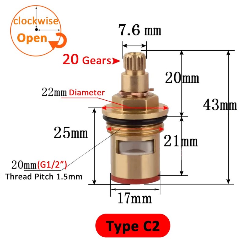 Faucet Ceramic Stem Cartridge Valve, G1/2" Brass Tap Ceramic Disc