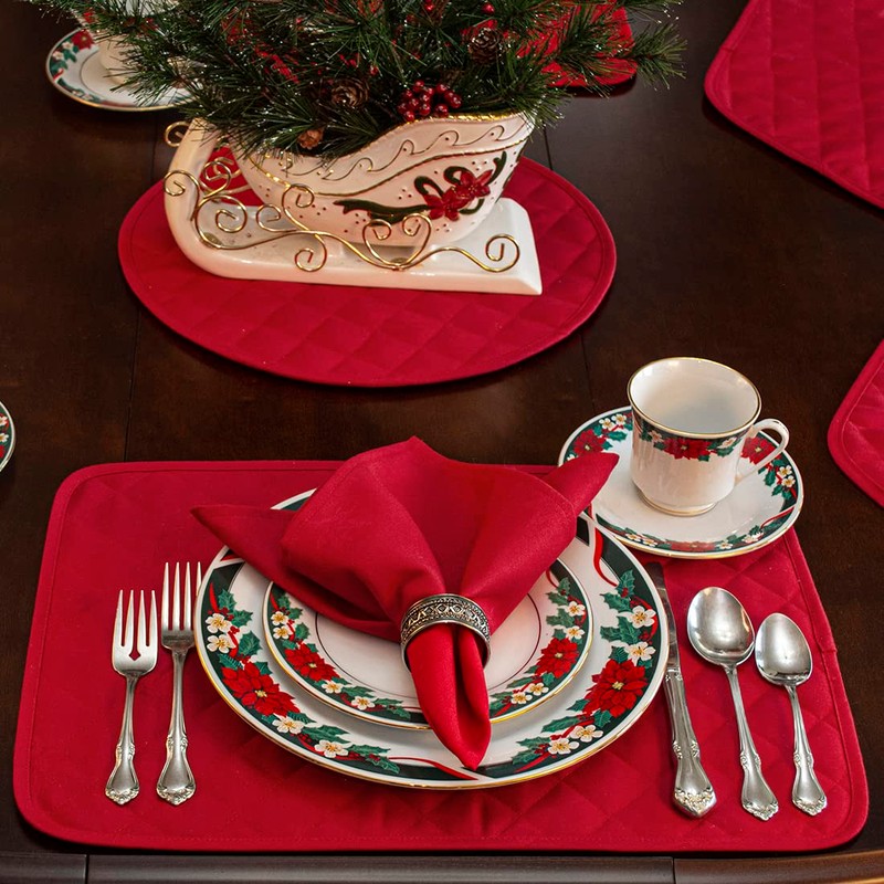 Sweet Pea Linens Solid Red Quilted Rectangle Placemats - Set