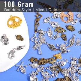 stino 100 G Vintage Antique Metal Charms for Jewelry Making, Bulk Silver & Gold, for Bracelet, Necklace, Earrings DIY Crafts (Skull Silver & Gold)