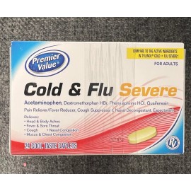 Premier Value 2 New Boxes Premier Value Severe Cold & Flu Caplets 24 Count Each Box Exp 4/2026