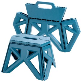 X-Haoware 9.2" Blue Collapsible Step Stool - Non-Slip, Hold Up to 300 lbs, Portable Plastic Footstool with Handle | Easy Fold/Open Design for Kitchen, Bathroom, Camping & Home Use