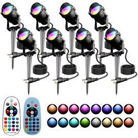 UPONELED Christmas Outdoor Spotlights,12W RGBW Colors Changing Landscape Spotlight with Remote Control, IP65 Waterproof 110V LED Spotlight Indoor with US Plug for Yard Garden House (8Pack)