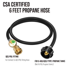VIEAUBE 6 Feet Propane Tank Extension Hose with Gauge, QCC1 to Male QCC/POL Fittings-Leak Detector Replacement for Gas Grill, Heater, (ONLY Serves to Extend Your Hose, NOT to Propane Appliances)