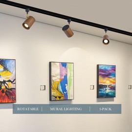 Modern H Type Track Lighting, Adjustable Black Finish and Real Dark Wood Lampshade Spotlight Heads, Brass Swivel Item Kit, for Accent Retail-Pack of 3