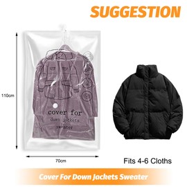 LOMUG Hängende Vakuumbeutel für Kleidung, 5 Stück 110×70 CM Vakuumbeutel Kleidung mit Pumpe,Platz sparen Kleiderschrank-Organisator, Vacuum Bags für Saisonale Kleidung, Kleider, Anzüge, Mäntel, Jacken