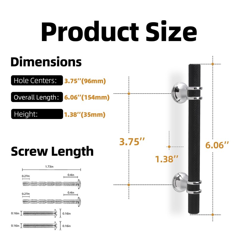 KOMOTIA 10 Pack 3-3/4 Inch Cabinet Pulls knurled Matte Black