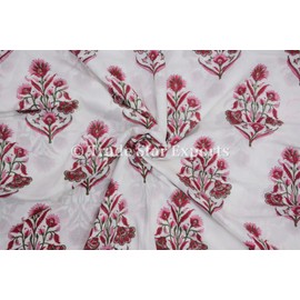 3 Yard Hand Block Printed Fabric, Beautiful Floral Print Cotton Voile Fabric for Sewing,Crafting, Dressmakin, Running Natural Dye Sanganeri Indian Fabric by The Yard Width 44 Inches (Pattern 2)
