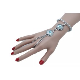 Unbranded Women Silver Hand Chain Bracelet Turquoise Blue Flower Wedding Bridal Beach Pool