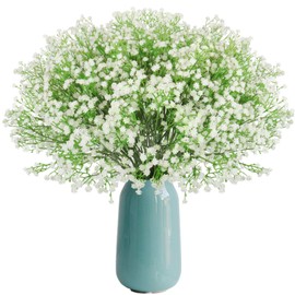 Beferr 12 Pcs Gypsophila Artificial Flowers Babies Breath, Faux Baby Breath Bouquet Fake Baby's Breath Greenery for Flower Arrangement Home Wedding Party Office Decoration, DIY Wreath (White)