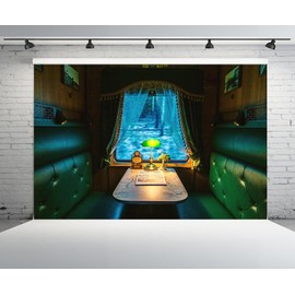 CHNYWORK 7ftx5ft Luxury Vintage Train Interior Backdrop Retro Train First-Class Carriage Green Sofa Background for Train Theme Party Decor Kids Adults Artistic Portrait Photo Studio Props