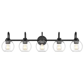 Audickic Bathroom Light Fixtures, 5-Light Matte Black Vanity Lights with Globe Clear Glass, 35 Inch Modern Vanity Lighting Fixtures Over Mirror, AD-22280-5W-BK