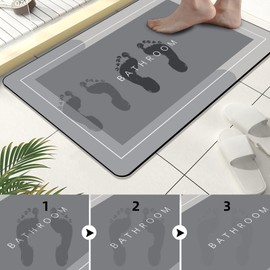 Diatomaceous earth bath mat Runner Long Bathmat Rubber Non Slip Shower mat Quick Dry Super Absorbent Bathtub mat Bath Stone Mat Thin Bathroom Floor Mat, Stain Resistant Easy Care, 15.7"x 47.2" Grey