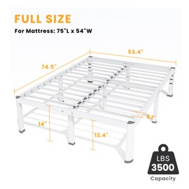 14 Inch Full Bed Frame, Metal Platform Bed Frame with Round Corner Legs, 3500 lbs Heavy Duty Steel Slats Support, No Box Spring Needed, Noise Free, Easy Assembly, White