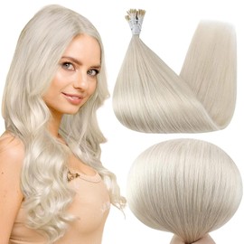 Full Shine I Tip Hair Extensions Remy Hair Color 1000 White Blonde Hair Extensions 22 Inch Keratin Fusion Extensions Remy Human Hair 40G Straight