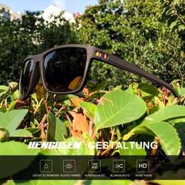 HENGOSEN Sunglasses for Men, Polarised Sunglasses for Men with Lightweight Frame and UV Protection, Black and brown