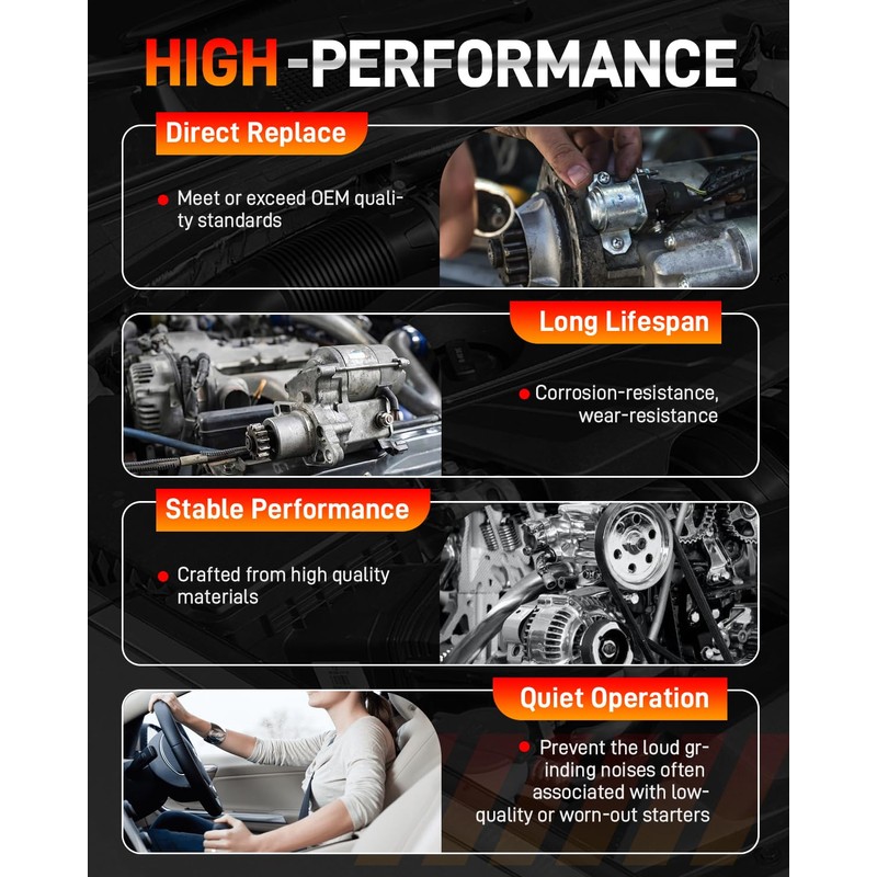 19090N Starter Motor Compatible with Hyundai Sonata 2009-2014, Santa Fe