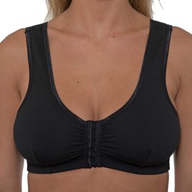 Gemm Womens's Front Fastening Mastectomy Bras with Pockets Non Wired Soft Cotton Black