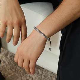 WP WEPICK Gold Bracelets for Men 18K Gold Plated Franco Link Chain Stainless Steel Bracelet Adjustable Bracelet Men Non Tarnish Mens Jewelry Birthday Gift Bright Silver