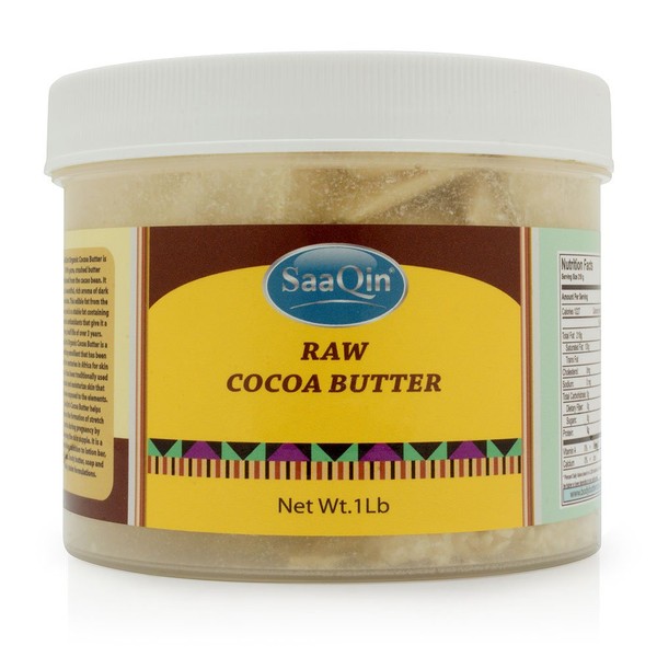 SAAQIN Raw Cocoa (Cacao) Butter 1 lb. - NON GMO - Vegan - Halal