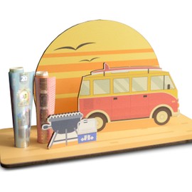 Verschenke Einen Kurztrip - Bus 3D-Holzkarte | Geldgeschenke, Städtetrip, Nature Card, Wochenendreise, Camping Trip, Camper Van, Roadtrip, Minivan, Campingbus