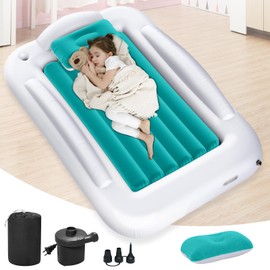 Abdtech Inflatable Toddler Travel Bed - Portable Toddler Kids Travel Bed with Safety Sides Complete Kids Air Mattress Set with High-Speed Pump, Ideal for Vacation Camping and Sleepover (60 Inches)